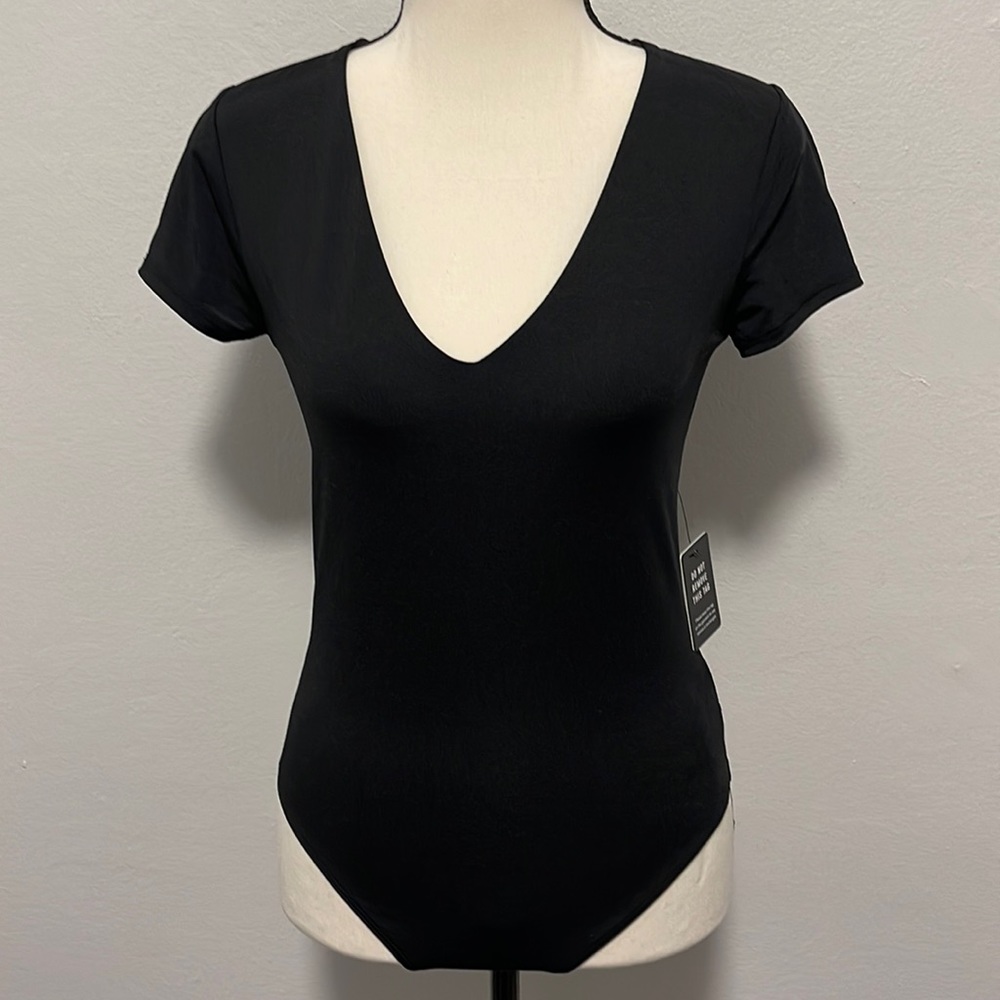 Express - V Neck black Contour Thong Bodysuit Onesie